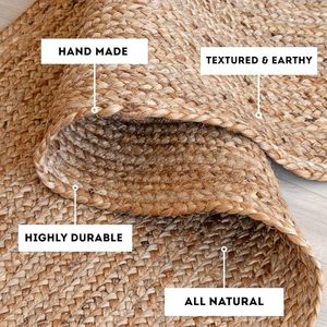 Tapis rond en jute bicolore multifonctionnel, durable, fait main, en fibres naturelles, pour salon, salle à manger ou coin détente. - Product Image 3