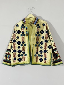 Vintage Embroidered Cotton <b>Jacket</b> With Floral Pattern <b>Mandarin</b> <b>Collar</b> Unisex Boho Style Open Stitch Shirt <b>Jacket</b> Spring Wear - Product Image 1