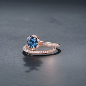 Sterling <b>Silver</b> IGI Certified Blue Topaz Engagement <b>Ring</b> <b>Set</b> 14K Rose Gold Plated Halo Wedding Jewelry Women Party Wholesale - Product Image 4