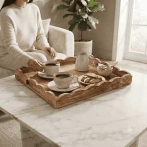 Wooden Serving Tray with Handles, Handmade <b>Rustic</b> Breakfast Coffee Tea Tray, <b>Decorative</b> Dining Table Organizer <b>Home</b> Restaurant - Product Image 4