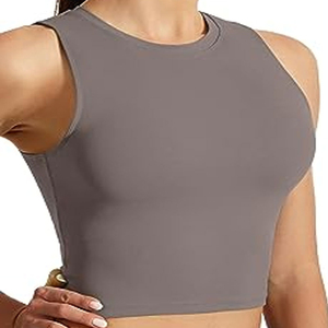 Custom Made Women <b>Crop</b> <b>Top</b> Crew Neck Solid Gray Yoga Tank Breathable Medium <b>Support</b> Activewear <b>Top</b> Fitness Bra - Product Image 3
