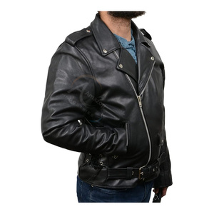 Veste en cuir pour motards, en cuir véritable 100% personnalisé, classique, de qualité supérieure, noire - Product Image 5