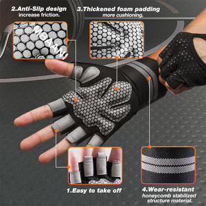 Guantes Acolchados para Levantamiento de Pesas con Soporte para Muñecas, Protección Completa de la Palma, Agarre para Entrenamiento en Gimnasio, Fitness, Ejercicio, Sin Dedos - Product Image 2
