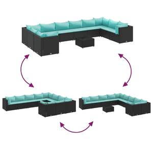 Juego de sofás de patio de ratán sintético negro de 11 piezas con cojines para sofás de jardín - Product Image 6