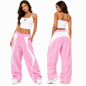 Pantalon de jogging large pour femme avec bande latérale blanche, taille élastique et cordon de serrage, décontracté, été, léger, en polyester, USA - Product Image 3