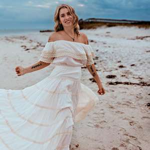 Robe longue bohème pour femme, épaules dénudées, avec dentelle, fluide, taille naturelle, lavable, écologique, pour l'été, la plage et les vacances - Product Image 3