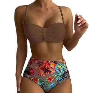 Smocked Fabric <b>Bikini</b> <b>Set</b> Stretchy Comfortable Women Swimsuit Textures Design Two Piece Bathing Suit For Beach Days - Product Image 1