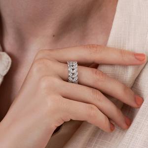 Anillo de Eternidad con Diamantes Cultivados en Laboratorio, Corte Marquesa, en Oro Blanco Sólido de 18K, Certificado VVS2, Anillo de Media Eternidad, Joyería Fina - Product Image 3