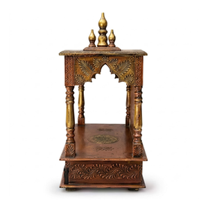 Mandir Tradicional de Madera para el Hogar, Templo Hindú Art Deco Hecho a Mano, Pintado a Mano con Detalles en Cobre, para Pooja, Cumpleaños, Aniversario - Product Image 4