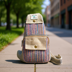 Sac bandoulière poitrine bohème en coton et chanvre pour femme, résistant à l'eau, avec sangle réglable et fermeture éclair - Product Image 3