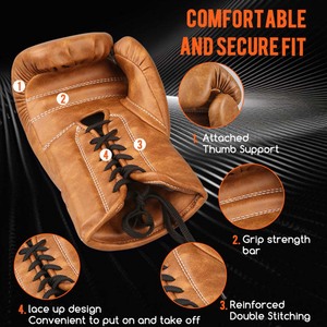 Factory Wholesale Customized Calfskin Top Layer Lacing up Design Cowhide Leather Boxing Gloves Spartacus Boxing Gloves - Product Image 5