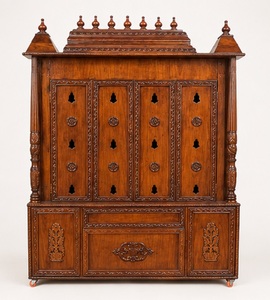 Buy Indian Home Temple With Bells on Doors Traditional Wooden Pooja Ghar Design for Living Room Solid Wood Temple with Dome UK - Product Image 2