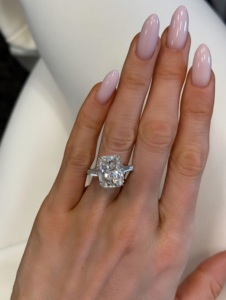 Huge 10ct Radiant Cut Lab grown <b>Diamond</b> Three Stone <b>Ring</b>, 14k White Gold with Tapered Baguette Side Stones, IGI Certified - Product Image 4