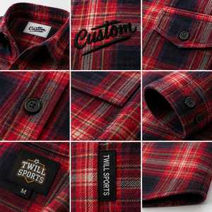 Custom Men's Long Sleeve Plaid Flannel Shirt Regular Fit Casual Red Navy 100% Cotton Heat-Transfer Printed Single <b>Button</b> Closure - Product Image 4
