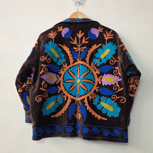 Chaqueta de Mujer de Algodón de Terciopelo Tejido con Estampado Floral, Manga Larga, Frente Abierto, Estilo Otoñal, Largo Regular, Estilo Prairie Chic - Product Image 6