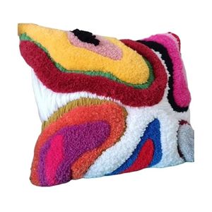 Coussin décoratif carré en peluche géométrique touffeté, style bohème, motif multicolore, lavable à la main - Product Image 1
