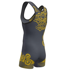 Singlet de Lucha Libre para Hombre, Color Gris Oscuro, Estampado Tribal Dorado, Ajustado, Spandex, Poliéster, 160g, Elástico, Diseño que Absorbe la Humedad, Deportes de Combate - Product Image 5