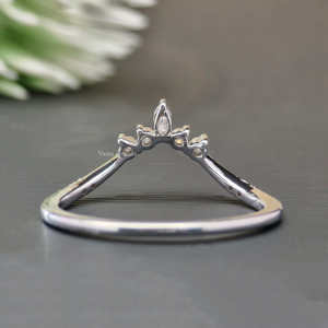 Banda de boda de oro blanco sólido para uso diario, Marquesa y moissanita de corte redondo con anillos curvos de estilo apilable Chevron para regalo - Product Image 4