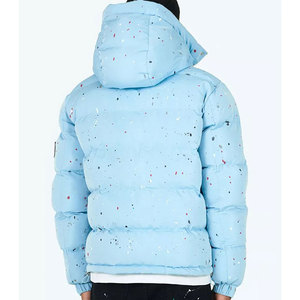 Chaqueta Acolchada con Capucha Azul Claro para Hombre, con Estampado por Sublimación, Cierre de Cremallera, Resistente al Viento, Ropa Casual de Invierno - Product Image 2