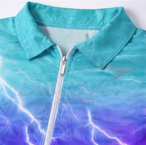 Ensemble court 2 pièces personnalisé pour homme, imprimé 3D Éclair Bleu, survêtement d'été, polo zippé et short assortis - Product Image 5