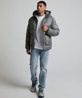 Blouson Bomber Unisexe Noir Hiver avec Capuche, Col Montant, Fermeture Éclair, Gilet Extérieur Écologique Respirant Séchage Rapide, Patchwork sur le Devant