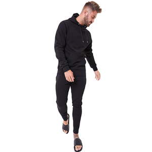 <b>Mens</b> High Quality Hooded Solid Printed 100% Cotton Tracksuit Breathable Zipper Design Running Training Winter Season - Product Image 2