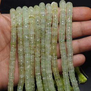 Pierre précieuse naturelle Prehnite verte, facettée, forme bouton de roue de voiture, 8 pouces, 6-7 mm environ, certifiée par un tiers pour la joaillerie - Product Image 1