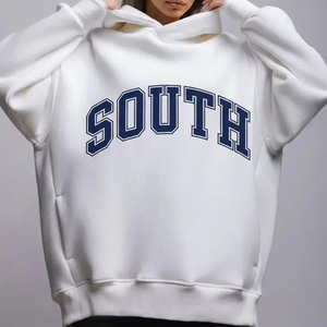 Sweat-shirt à capuche blanc pour femme, imprimé lettres South, 100% coton, coupe classique, vêtements décontractés d'automne, sweats à capuche oversize pour femme - Product Image 1