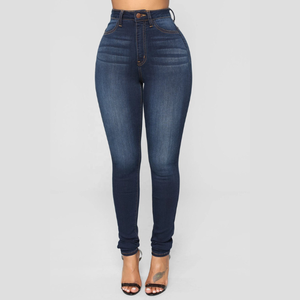 Jean en denim taille haute skinny pleine longueur pour femme, couleur unie, délavé, en coton et élasthanne, décontracté, respirant, avec poches, style automne - Product Image 3