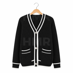 HMR Sisterhood Sorority <b>Women's</b> <b>Black</b> Knitted Acrylic <b>Cardigan</b> Long Sleeve V-Neck Solid Color Classic Style - Product Image 5