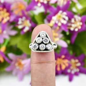 Beautiful Triangle Shape <b>Cubic</b> <b>Zirconia</b> White Gemstone <b>Ring</b> Handmade 925 Sterling <b>Silver</b> Bohemian <b>Ring</b> Jewelry Gift for Her - Product Image 4