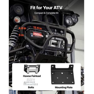 กว้านไฟฟ้า 12V DC ความจุ 4500 ปอนด์ สายสลิงเหล็กขนาด 0.24 x 39.4 ฟุต สำหรับ ATV/UTV พร้อมรีโมทคอนโทรลแบบไร้สาย/มีสาย ป้องกันน้ำและฝุ่นระดับ IP54 - Product Image 5
