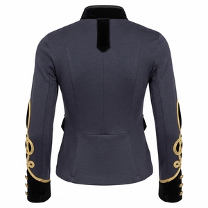 Veste de cérémonie pour femme, style hussard, bleu marine et or, tressée, avec garniture en velours noir, ajustée, style napoléonien - Product Image 2