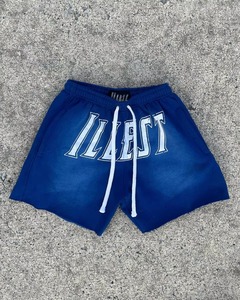 Shorts de survêtement vintage streetwear personnalisés, coupe ample, effet délavé soleil, bords bruts, cordon épais, imprimé sérigraphié, style décontracté - Product Image 5