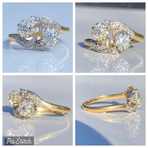 แหวนเพชรโบราณ ทองคำแท้ 14K/18K เพชรเจียระไนแบบโบราณ ดีไซน์ Toi Et Moi แหวนเพชรแบบพิเศษ เพชรเพาะเลี้ยงในห้องปฏิบัติการ สี D ความใส VVS แหวนสั่งทำพิเศษ - Product Image 4