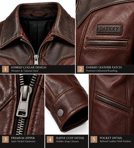 Chaqueta de Cuero Genuino Personalizada para Hombre, Estilo Vaquero Occidental Vintage, Marrón Bicolor, Chaqueta de Motero Desgastada, Proveedor y Fabricante OEM ODM - Product Image 6