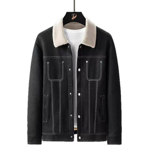 Chaqueta de gamuza verde oliva para hombre, forrada con sherpa, cuello vuelto, abotonada, informal, para invierno - Product Image 3