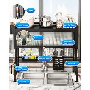 Scolapiatti da cucina compatto a 3 livelli da 85 cm, salvaspazio, da posizionare sopra il lavello, pratico per un'efficiente gestione delle stoviglie - Product Image 4