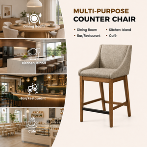 Chaise de comptoir moderne rembourrée avec dossier incurvé, confortable, avec pieds en bois massif, chaise de comptoir rembourrée - Product Image 2