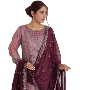 Bin Hameed Vol NISHA, vestido de Panjabi paquistaní bordado de gasa de 3 piezas de diseñador, ropa de fiesta para mujer, trajes de novia NISHA nupcial - Product Image 1