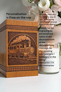 Personalized Handmade Wooden Train Locomotive Cremation Urn Engraved <b>Memorial</b> Keepsake <b>Box</b> American Style Durable Eco-Friendly - Product Image 5