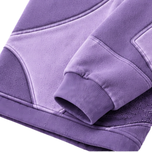 Ensemble sweat à capuche ample et pantalon de survêtement large unisexe violet texturé avec détails de panneaux, style streetwear décontracté, survêtement assorti, vente en gros - Product Image 6
