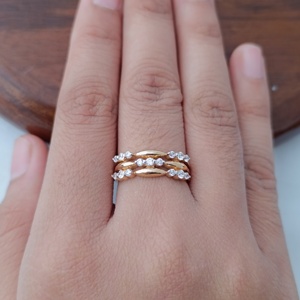 Namivaa 18K Solid Rose <b>Gold</b> Diamond Stackable <b>Ring</b> <b>Set</b> Multi Band Beaded Design Elegant Minimalist Wedding Women Jewelry Gift - Product Image 2