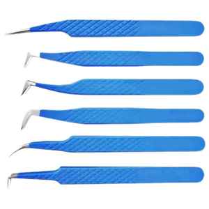 Pinzas para Pestañas DANTRIC IMPLANTS, Juego de 6 Piezas de Acero Inoxidable Azul, Punta Puntiaguda de Precisión de 10 mm, Textura Suave para Extensión de Pestañas - Product Image 5