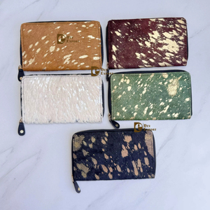 Cartera de piel metálica para mujer, con pelo de vaca, monedero de cuero, tarjetero, funda para teléfono, estilo western para mujer - Product Image 1