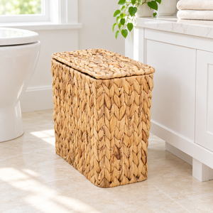 Customizable Handwoven Eco-Friendly Water Hyacinth Rectangular Waste <b>Bin</b> <b>Lid</b> Plastic Inner Bucket for Home Decor <b>Bathroom</b> - Product Image 3