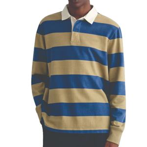 Camisetas de Rugby Personalizadas Antiencogimiento de Poliéster y Algodón, Camiseta Polo de Manga Larga a Rayas con Logotipo Personalizado, Camisetas de Rugby Transpirables - Product Image 1