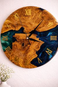 Modern Large Wall <b>Clock</b>, Unique Wood & Epoxy Art Deco Living Room Wall <b>Clock</b> - Product Image 4