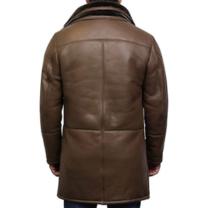 Men's Genuine Leather Overcoat With <b>Fur</b> Lining Notched Lapel Knee Length Single Breasted Coat - Product Image 3