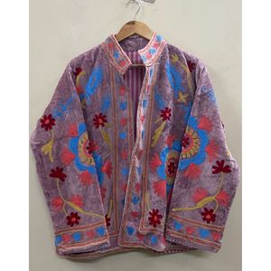 <b>Women's</b> Purple <b>Velvet</b> <b>Jacket</b> Mandarin Collar Floral Embroidery Prairie Chic Autumn Coat Handmade Suzani <b>Velvet</b> <b>Jacket</b> - Product Image 6